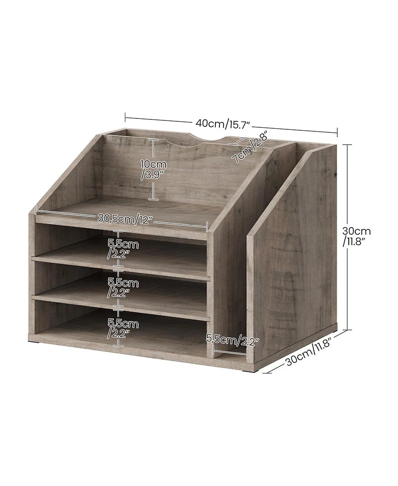 Danrong Rustic Brown Wooden Desk Organizer Adjustable Partitions Multi Layer Desktop File Holder