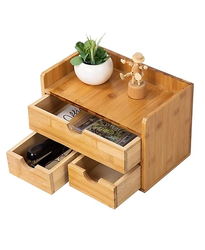 Danrong 3 Tier Wood Desk Organizer With Drawers Multi Use Storage For Office Supplies And Vanity