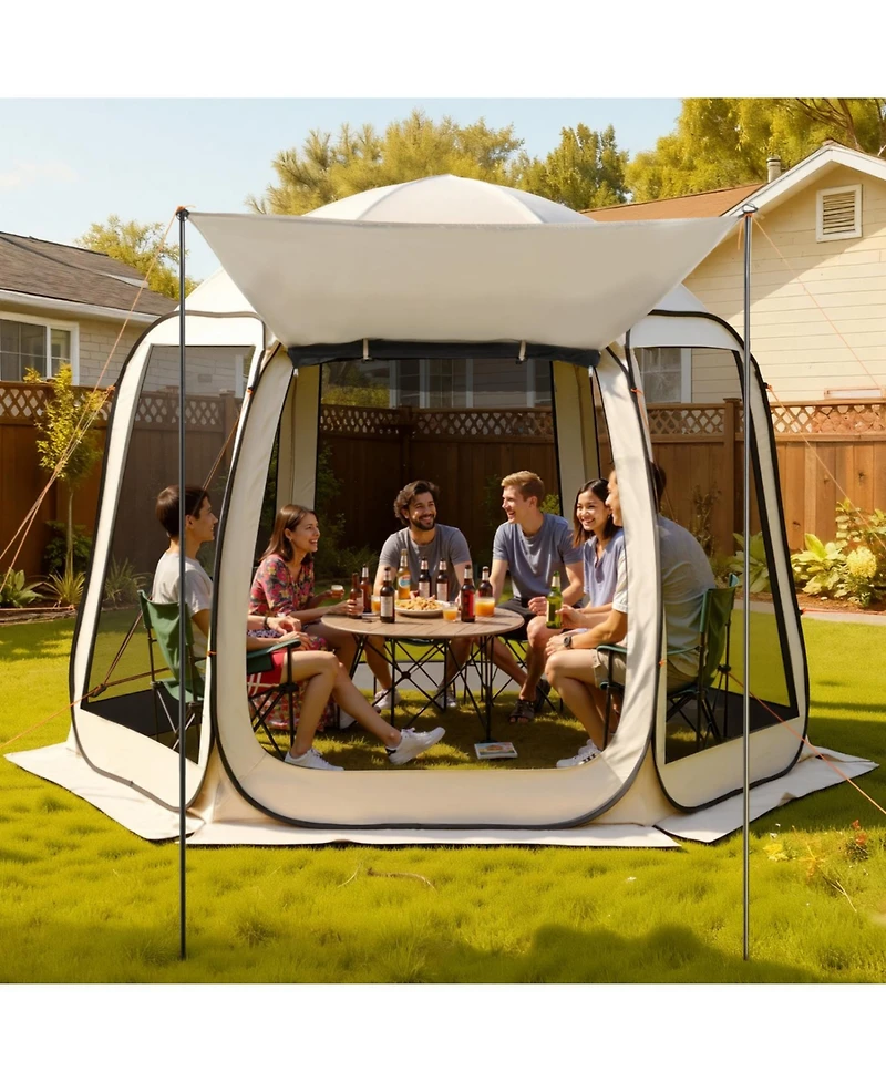 ECHTPeak Screen House Tent, 4-8 Person Pop Up Screen Tent with Extended Awning, Portable Screened in Canopy with Carry Bag