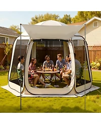 ECHTPeak Screen House Tent, 4-8 Person Pop Up Screen Tent with Extended Awning, Portable Screened in Canopy with Carry Bag
