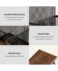 Danrong Antique Wood Mesh Desk Organizer 3 Compartment Pen Holder