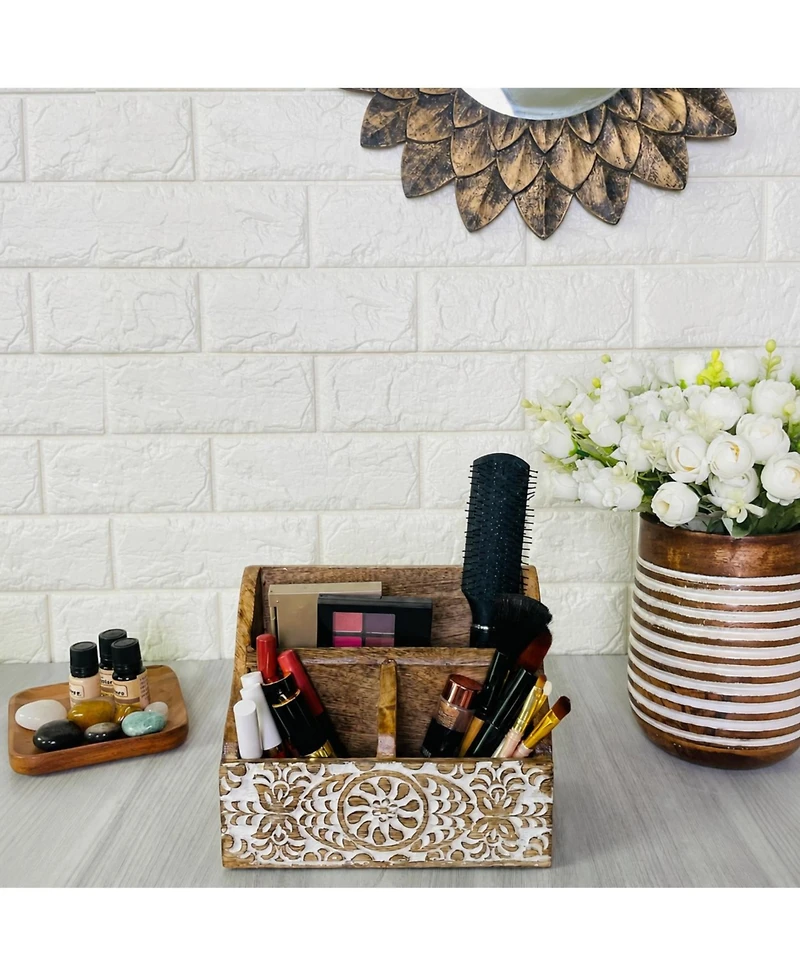 Danrong Wooden 2 Tier Farmhouse Desk Organizer For Office Home Stationery Supplies