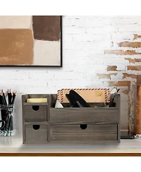 Danrong Rock Grey Solid Wood Desktop Organizer 3 Drawers Multi Compartment Storage