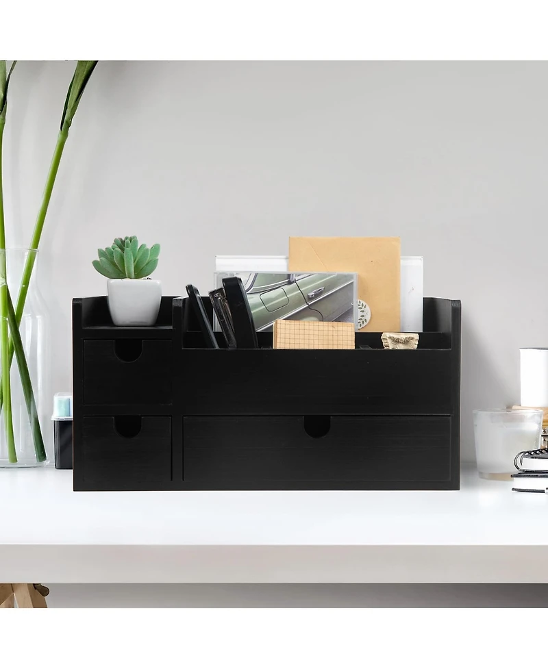 Danrong Rustic Solid Wood Desktop Organizer With Removable Drawers Storage Compartments