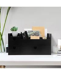 Danrong Rustic Solid Wood Desktop Organizer With Removable Drawers Storage Compartments