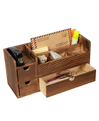 Danrong Deep Roast Solid Wood Desktop Organizer 3 Drawers Multi Compartment Storage