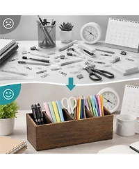 Danrong 2 Pack Rustic Wooden Desk Organizer 4 Compartments Pen Holder For Home Office School