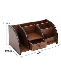 Danrong Cherry Brown Wood Desktop Organizer Multi Compartment Stepped Rack Drawer Storage Holder