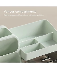 Danrong White Desk Organizer With Pen Holder 2 Drawers 4 Compartments Desktop Storage For Office Home School Art Supplies