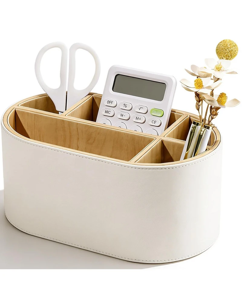 Danrong Pu Leather Oval Desk Organizer Multifunctional Storage For Office And Home
