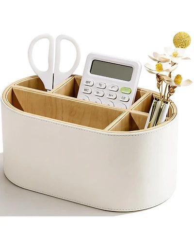 Danrong Pu Leather Oval Desk Organizer Multifunctional Storage For Office And Home
