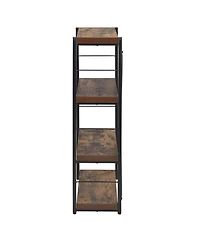 HomeRoots 43" Distressed Metal and Wood Three Tier Etagere Bookcase