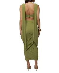 Jluxlabel Women's Divine Drape Cowl Neck Draped Top and Skirt Set