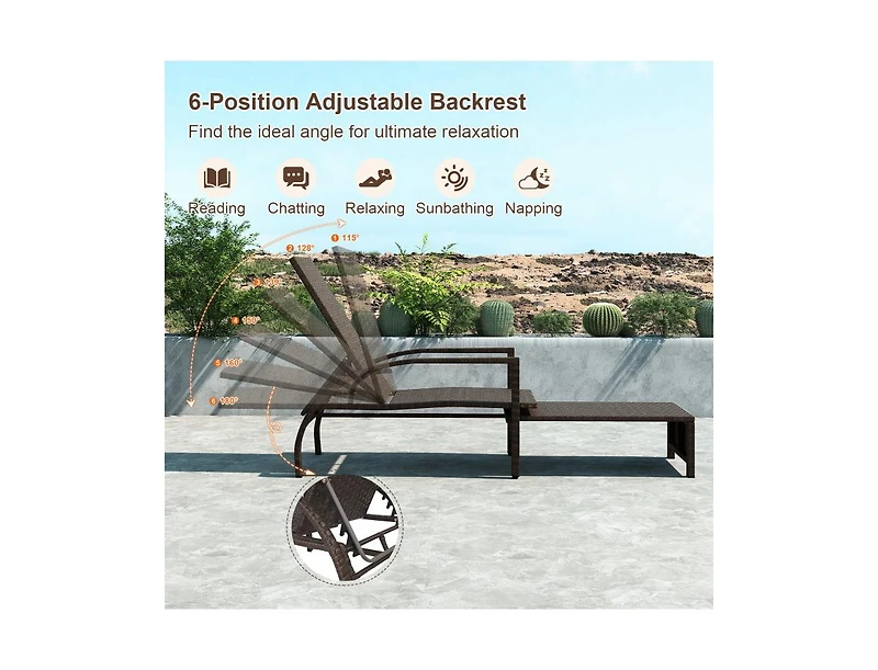Boyel Living Patio Chaise Lounge Outdoor Rattan Lounge Chair with Retractable Ottoman