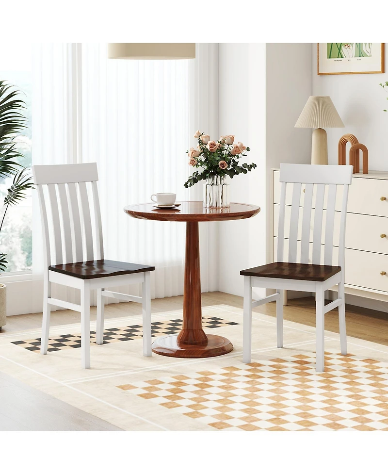 Gymax Dining Chairs Set of 4 with latted High Backrests Concave Seats Rubber Wood Legs