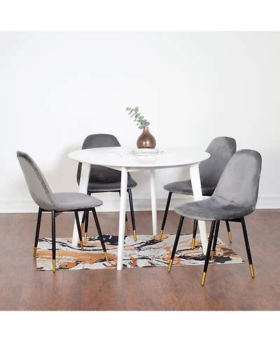 Flynama 5-Piece Contemporary White Round Dining Set, Mdf Table and 4 Velvet Chairs