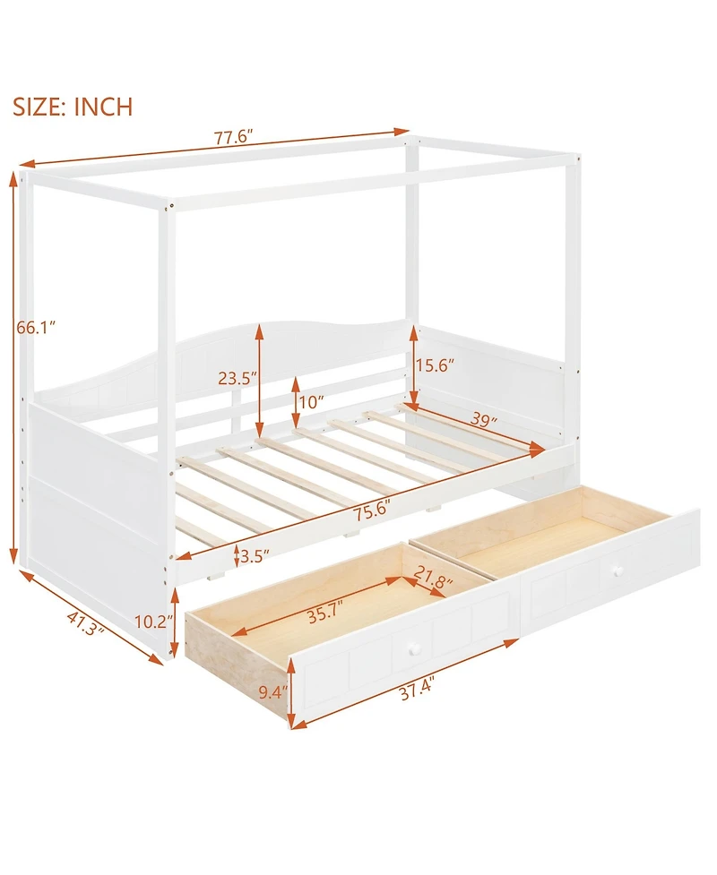 Clihome Twin Size Canopy Day Bed with 2 Drawers