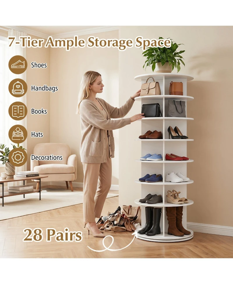 Sugfit 7-Tier Rotating Shoe Rack Tower 360 Degree Spinning Freestanding Organizer for 28 Pairs