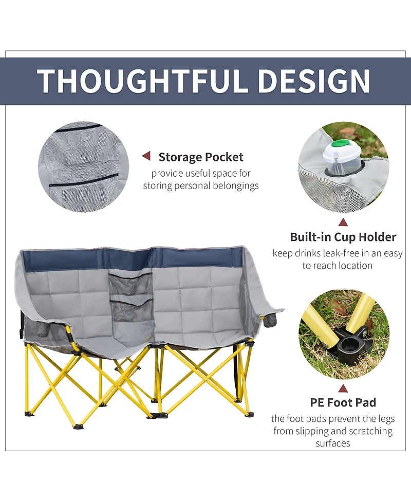 Mountaintop Loveseat Style Camping Chair,Oversized Folding Lawn Chair with Carry Bag and Cup Holders,for Outdoor, Beach, Picnic, Hiking, Travel