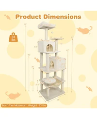 Sugift Multi-Level Modern Cat Tower 58 Inch with Upholstered Perch and 2 Roomy Condos