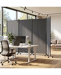 Gymax Room Divider Lockable Wheels 4 Panel Folding Privacy Screen for Office