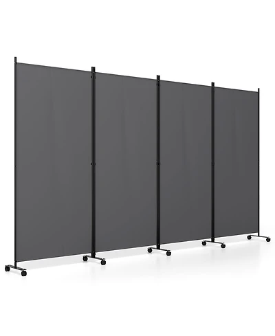 Gymax Room Divider Lockable Wheels 4 Panel Folding Privacy Screen for Office