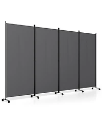 Gymax Room Divider Lockable Wheels 4 Panel Folding Privacy Screen for Office