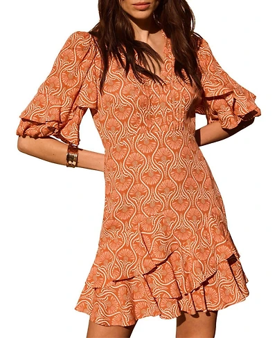 Mint Velvet Women's Printed Ruffle V-neck Mini Dress