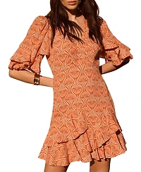 Mint Velvet Women's Printed Ruffle V-neck Mini Dress