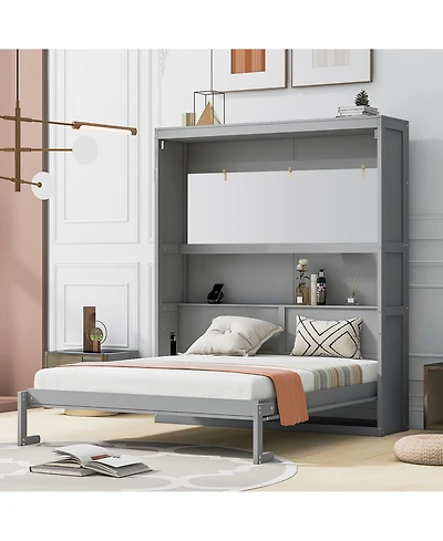 Clihome Queen Size Murphy Bed Wall Bed with Shelves