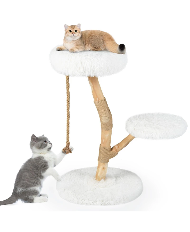 Gymax Cat Tree Tower with PerchNatural Jute Scratching PostsJute RopeSoft Long Plus