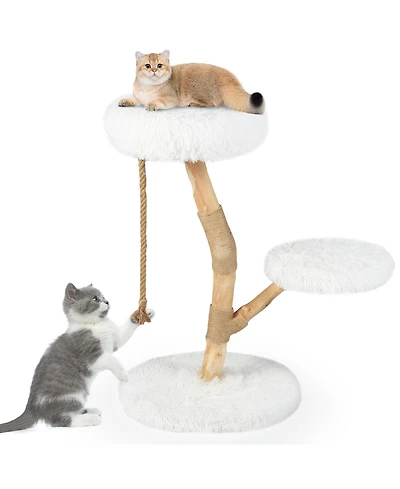 Gymax Cat Tree Tower with PerchNatural Jute Scratching PostsJute RopeSoft Long Plus