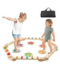 Sevorley Wooden Balance Beam Stepping Stones, 6-Piece Montessori Obstacle Course Toy for Kids 2-6