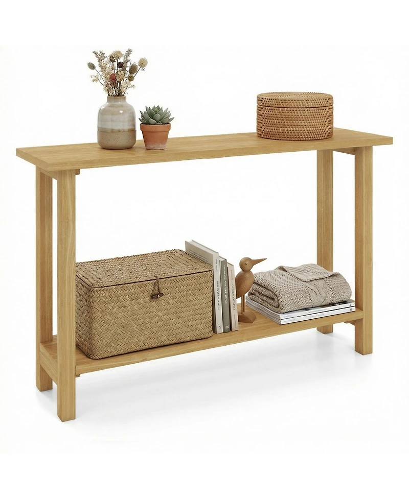 Slickblue 47" Console Table with Teak Wood Frame and Bottom Shelf