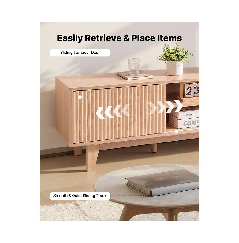 Slickblue Tv Media Console Table for TVs up to 59 Inch with Adjustable Open Shelves and Sliding Door