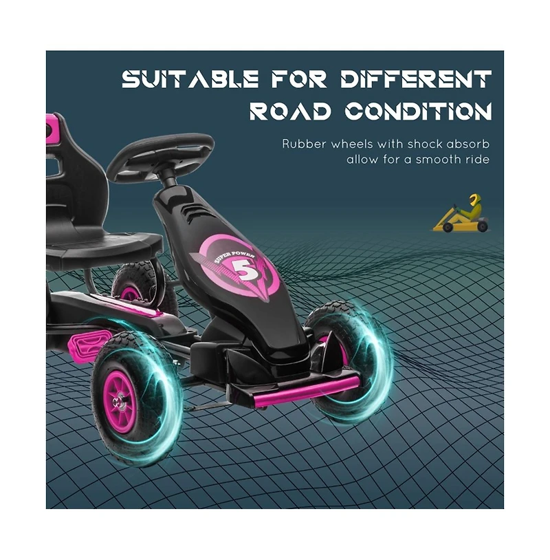 Sevorley Pedal Go-Kart with Adjustable Seat, Handbrake and Pedal Drive, Ages 5-12