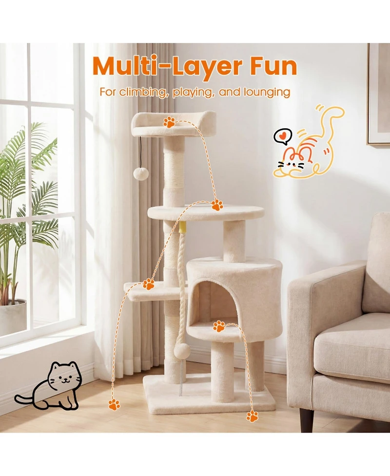 Sugift Corner Friendly Kitten Tower 36 Inch Cat Tree with Condo and Plush Perch