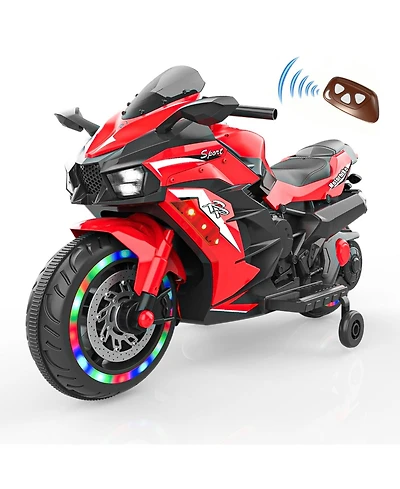 Sevorley 12V Rechargeable Electric Ride-On Motorcycle with Training Wheels and Music, Ages 3-6