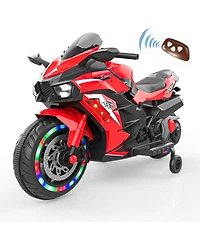 Sevorley 12V Rechargeable Electric Ride-On Motorcycle with Training Wheels and Music, Ages 3-6