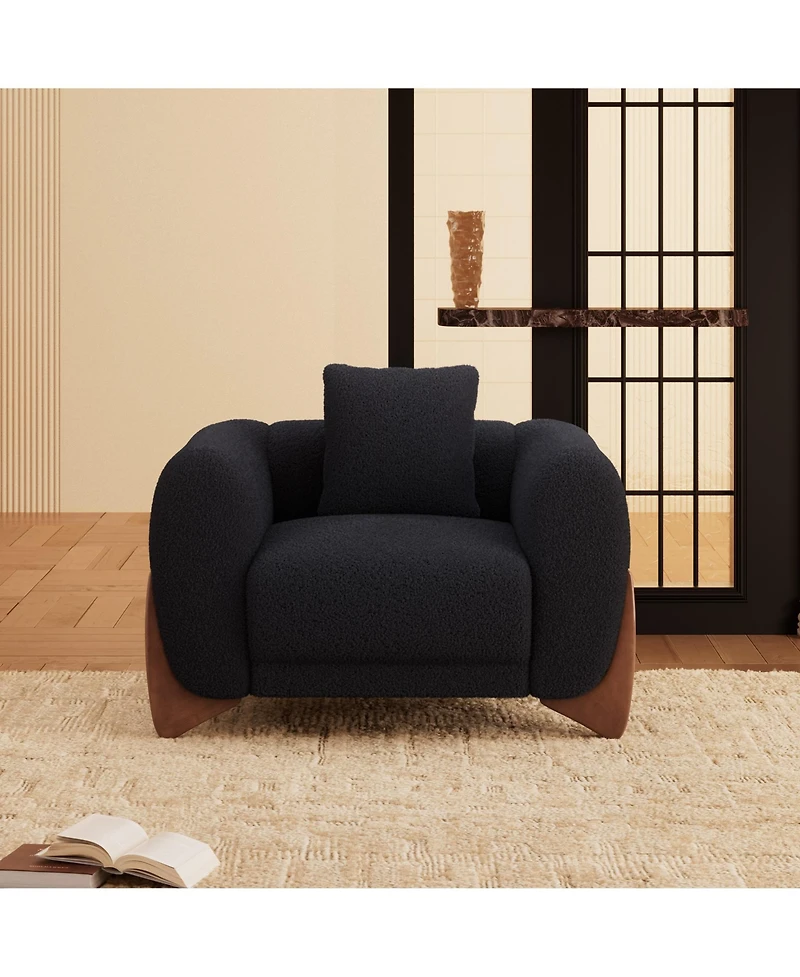 Morden Fort Mid Century Modern Accent Arm Chair Sherpa Upholstered Living Room Small Sofa Chairs with Waist Cushion
