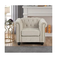 Morden Fort Linen Chesterfield Armchair for Living Room Button Tufted Accent Chair with Cushion
