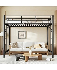 Streamdale Furniture Twin Xl Metal Loft Bed with Ladder and Guardrails