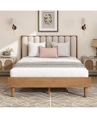 Streamdale Furniture Queen Size Wood Bed with Piano Key Upholstered Headboard