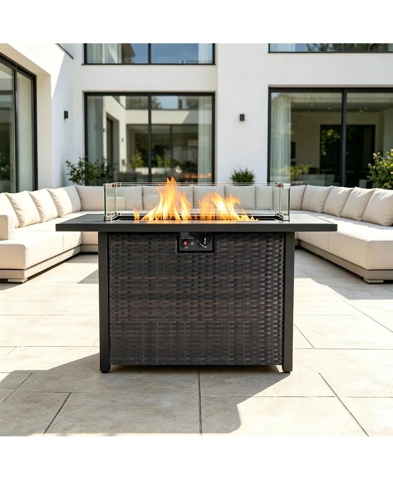 Streamdale Furniture 44" 50,000 Btu Propane Fire Pit Table with Wind Screen