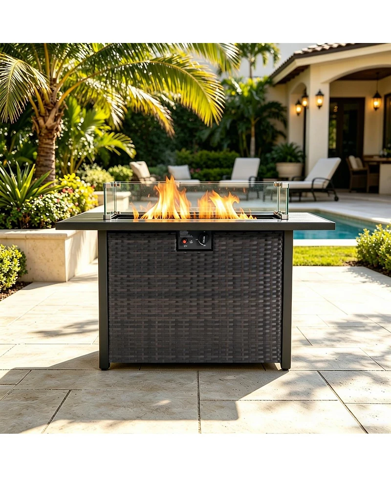 Streamdale Furniture 44" 50,000 Btu Propane Fire Pit Table with Wind Screen