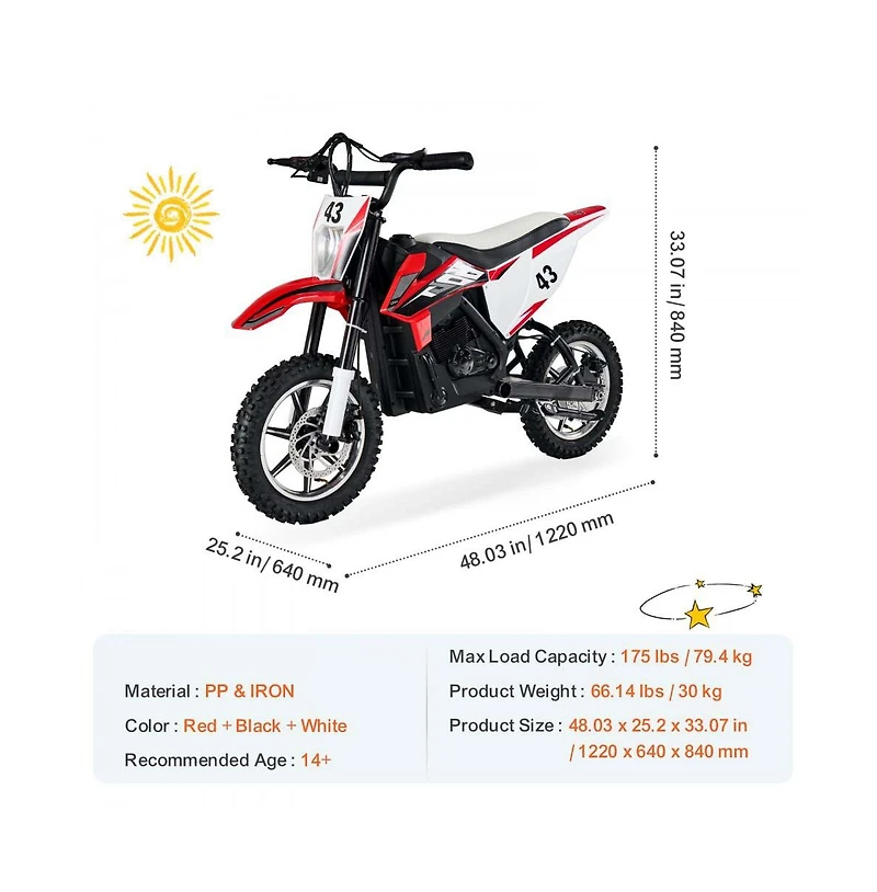 Slickblue 36V Kids Electric Ride On Motorcycle with Dual Brakes, 175 lbs Capacity, Ages 14+