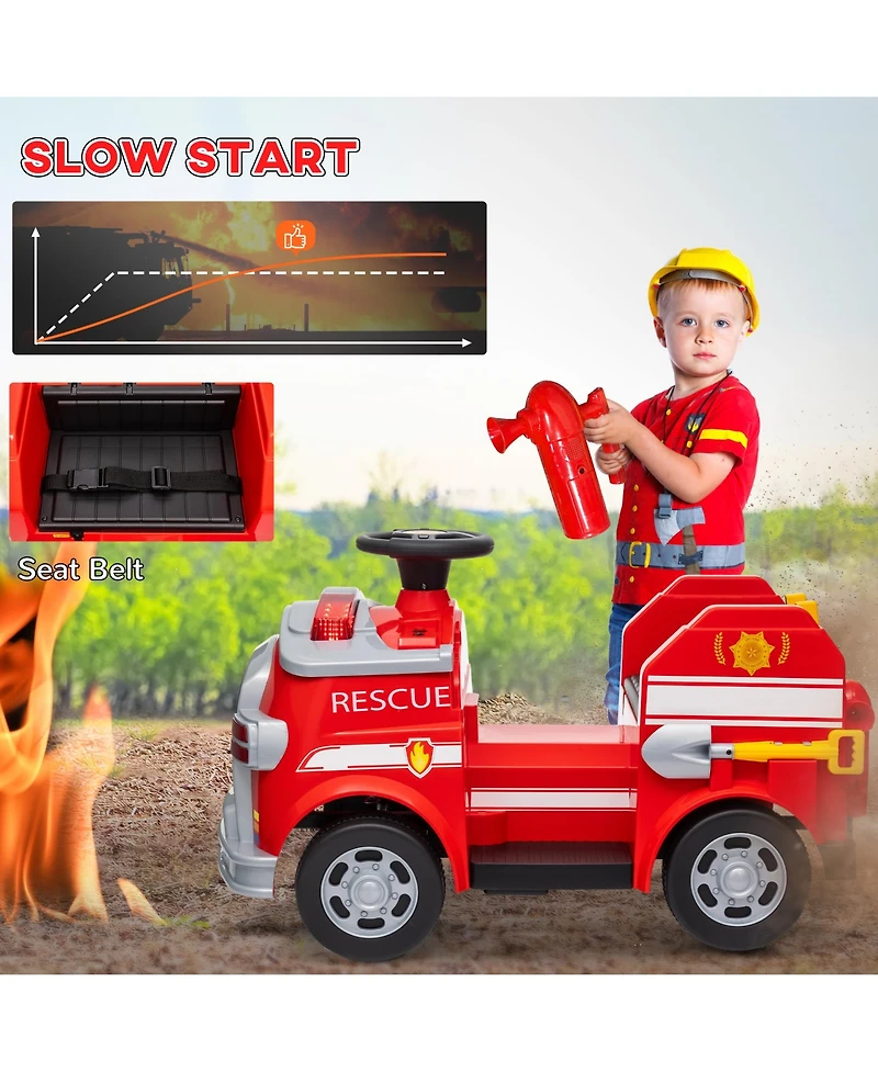 Sevorley 12V Kids Electric Ride-On Fire Truck with Led Lights and Music, Ages 3-5