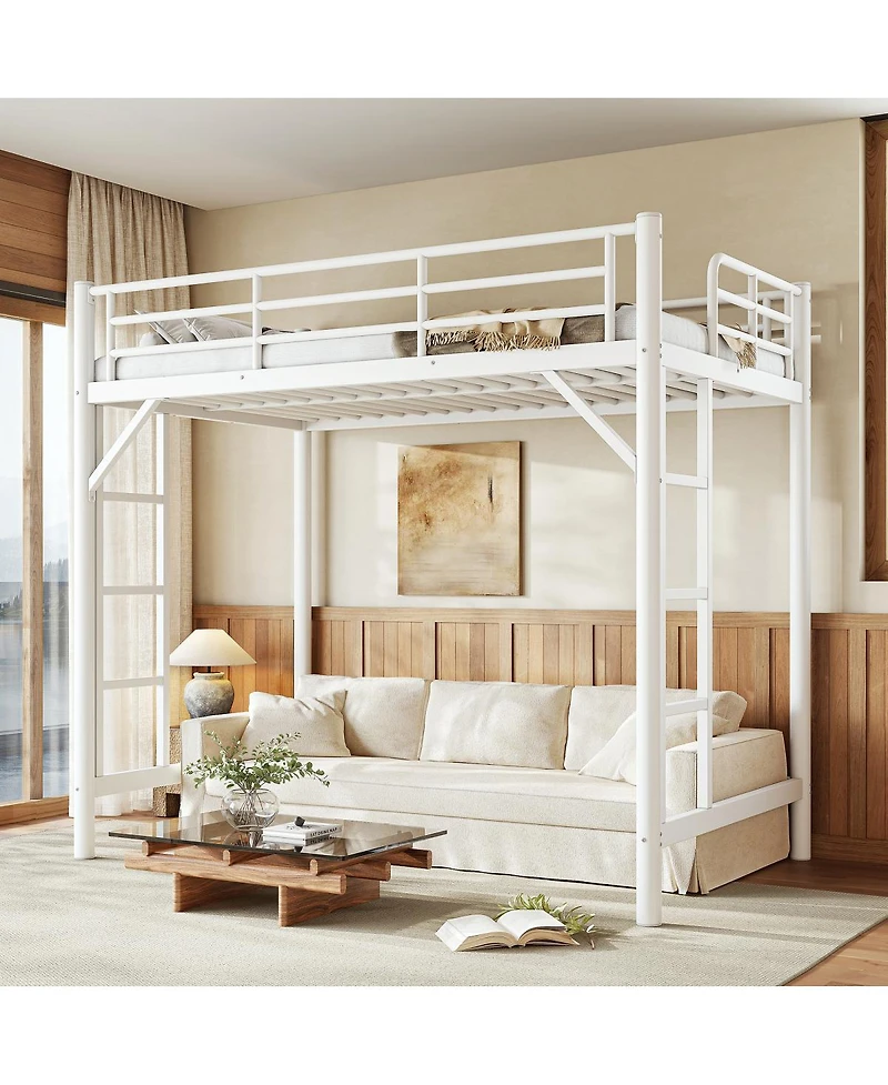 Streamdale Furniture Twin Metal Loft Bed with Ladder and Guardrails