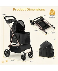 Sugift 3-in-1 Pet Stroller for Small and Medium Dogs with Detachable Carrier and Cup Holder