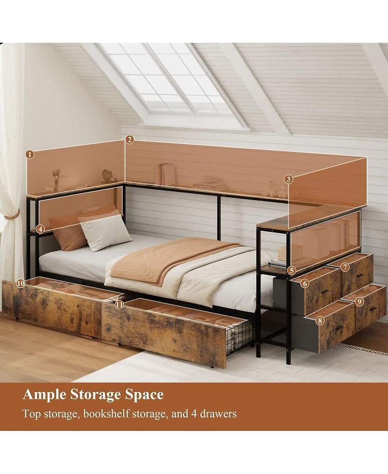 Streamdale Furniture Twin Metal Platform Bed Frame with Storage Drawers